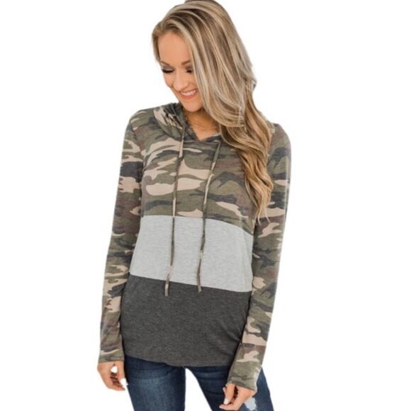 Grateful Hearts Camouflage Colorblock Hoodie Pullover Sweatshirt Size Large - Picture 2 of 7